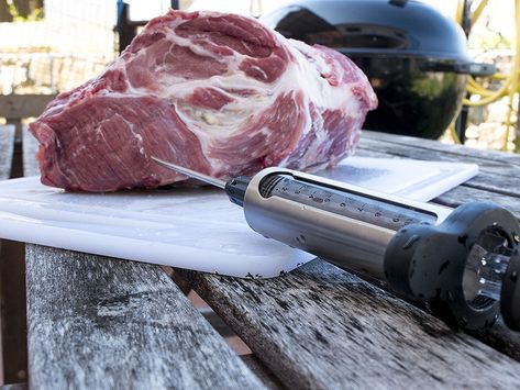 Injecting Meat to Boost Flavor - Barbecuebible.com Pickled Banana Peppers, Meat Injector, Smoked Pork Shoulder, Beef Round, Beer Can Chicken, Dark Meat, Smoked Pork, Stuffed Banana Peppers, Beer Tasting