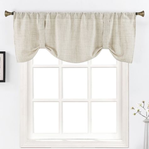 PRICES MAY VARY. PACKAGE & SIZE: 1 piece Home Queen solid tier window valance for the kitchen window, narrow window etc. Size 54 inch width x 18 inch length. The curtain valance rod pocket measures 3 inches fits most straight rods (Diameter less than 1.5'') in the market, convenient for installation and disassemble, easy for both young and old. MATERIAL: Engineered from faux Linen, high-quality polyester there's no necessary for you to worry about the air in the room when you close the window sl Valance Ideas For Bedroom, Single Window Curtain Ideas, Short Window Curtains Ideas, Bathroom Curtains Window Small, Bedroom Valance Ideas, Kitchen Valance Ideas, Valence Ideas, Farmhouse Kitchen Window Treatments, Curtain Toppers