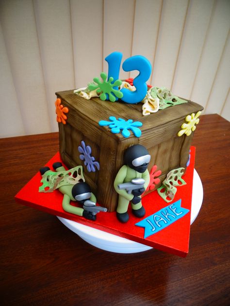 Paintball Theme Cake xMCx Paintball Party Ideas, Paintball Cake, Paintball Birthday Party, Paintball Birthday, Paintball Party, 12th Birthday Cake, Laser Tag Party, Party Themes For Boys, 9th Birthday Parties