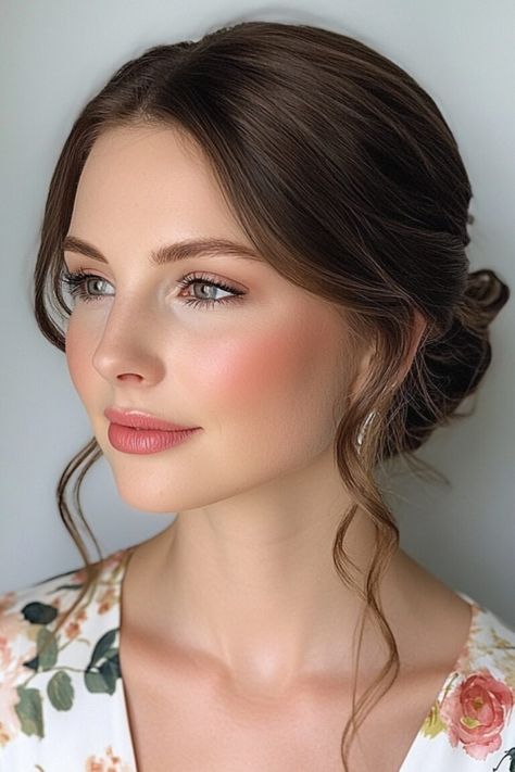 25 Gorgeous Bridesmaid Makeup Ideas for Your Wedding - Yeah Weddings Blue Eye Bridesmaid Makeup, Natural Looking Makeup For Wedding, Soft Wedding Makeup For Blue Eyes Brown Hair, Very Light Makeup Natural, Elegant Simple Makeup, Natural Spring Wedding Makeup, Fair Skin Makeup Brunette, Wedding Makeup Ideas For Brown Eyes, Natural Wedding Makeup For Brown Eyes Brunettes