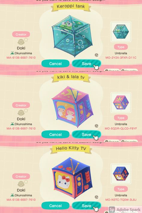 Kerokerokeroppi Acnh, Hello Kitty Island Acnh, Acnh Clothes Design Id Hello Kitty, Acnh Design Codes Kidcore, Hello Kitty Animal Crossing Codes, Cute Acnh Custom Designs, Kidcore Animal Crossing Codes Clothes, Hello Kitty Acnh Code, Acnh Kidcore Custom Designs