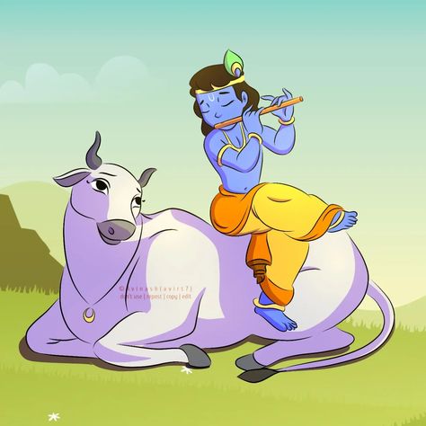 Illustration work. Krishna Krishna The Great Cartoon, Janmashtami Illustration, Krishna Illustration, Ram Illustration, Krishna With Cow, Ganpati Photo, Cartoons Krishna, Ganpati Photo Hd, Reverse Painting