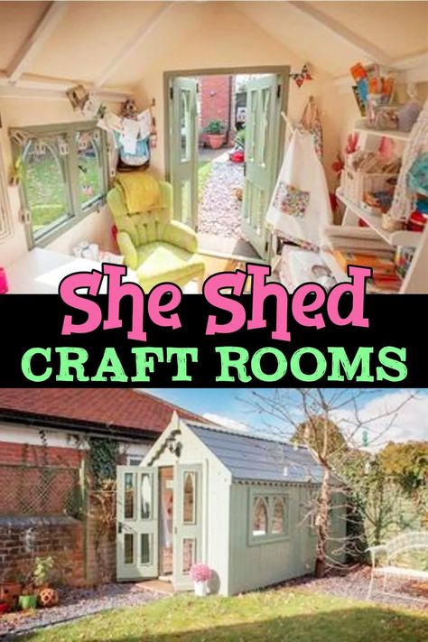 Interior She Shed Ideas, She Shed Ideas Interior Craft Rooms, She Shed Ideas Woman Cave, Shed Craft Room, Shed Ideas Inside, She Shed Craft Room Ideas, Craft Shed Ideas, Woman Cave Ideas, Shed Office Ideas