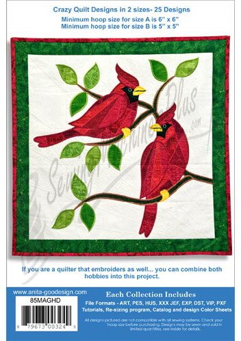 Cardinal Pattern for Quilting | Anita Goodesign Cardinal Crazy Quilt 85MAGHD Crazy Quilt Embroidery, Quilt Embroidery, Crazy Quilts Patterns, Anita Goodesign, Red Cardinals, Beautiful Crazy, Vintage Christmas Stockings, Crazy Quilt Blocks, Quilting Templates