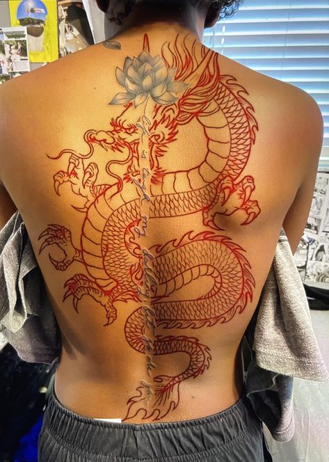 Pretty Hand Tattoos, Dragon Tattoo For Women, Dragon Tattoos, Hip Tattoos Women, Tasteful Tattoos, Spine Tattoos For Women, Tattoos For Black Skin, Red Ink Tattoos, Leg Tattoos Women