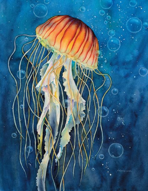 Image Jellyfish Illustration, Jellyfish Photography, Jellyfish Decorations, Watercolor Jellyfish, Jellyfish Painting, Jellyfish Drawing, Jellyfish Art, Mesmerizing Beauty, Watercolor Paintings Easy