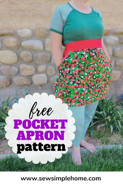 Use the apron pocket pattern to create your own easy half apron pattern. Diy Half Aprons Easy Free Pattern, Sew Half Apron Free Pattern, Free Apron Pattern Sew Thankful, Free Cross Back Apron Sewing Patterns, Simple Half Apron Tutorial, Apron Patterns Free, Easy Apron Pattern, Half Apron Patterns, Easy Apron