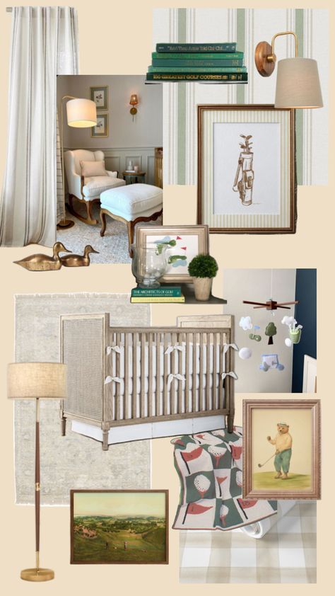 Vintage Nursery Boy, Golf Nursery, Toddler Boy Room Decor, Kids Bedroom Inspiration, Toddler Boys Room, Boy’s Room, Nursery Room Design, Baby Boy Room Nursery, Nursery Room Inspiration