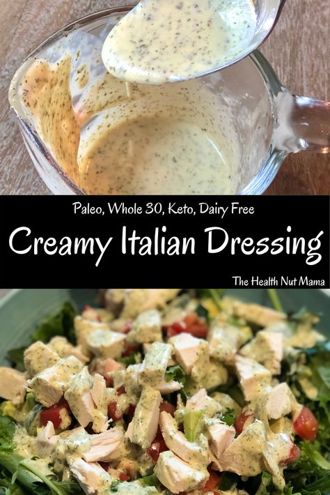 Whole 30 Italian Dressing, Paleo Italian Dressing, Creamy Italian Salad Dressing, Dairy Free Caesar Dressing, Olive Garden Salad Dressing Recipe, Paleo Salad Dressing, Garden Salad Dressing, Creamy Italian Dressing, Chunky Dunk