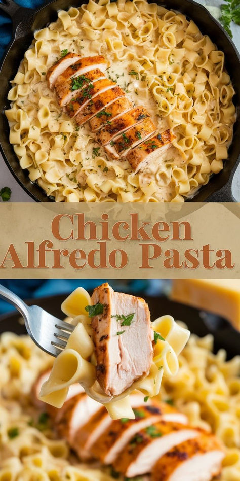 Quick, easy, and oh-so-satisfying! This Chicken Alfredo Pasta comes together in under 30 minutes for a creamy dinner that the whole family will love. Chicken Alfredo With Canned Chicken, Egg Noodle Recipes Chicken, One Pan Dinners Chicken, Easy Chicken Alfredo Pasta, Creamy Chicken Alfredo Pasta, Easy Chicken Alfredo Recipe, Blackened Chicken Alfredo, Simple Chicken Alfredo Recipe, Easy Chicken Alfredo