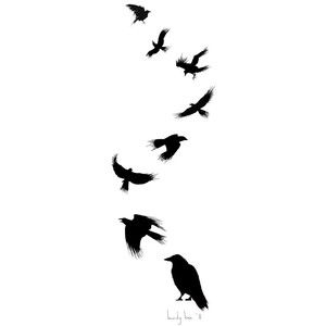 Ravens at outer fore arm Flying Raven Tattoo Design, Raven Silhouette Tattoo, Negative Space Raven Tattoo, Raven Tattoo Feminine Arm, Raven Silouhette Tattoo, Small Black Bird Tattoo Crows, Bird Tattoo Wrist, Best Tattoo Ever, Crow Tattoo