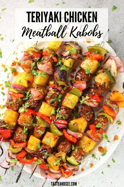 Meatball Kabobs On The Grill, Meatball Kabobs, Teriyaki Chicken Meatballs, Enchiladas Recipes, Chicken Meatball, Chicken Fried Rice Recipe, Kabob Recipes, Paratha Recipes, Homemade Teriyaki Sauce