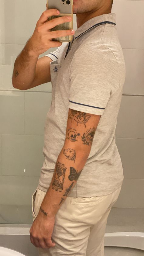 Patchy Tattoos, Forearm Patchwork Tattoo, Mini Arm Tattoos, June Tattoos, Patch Tattoo Ideas, Patchy Sleeve Tattoo, Jay Alvarez, Tattoos Angel, Mens Body Tattoos