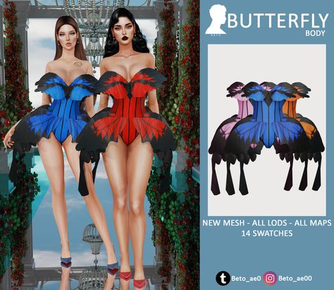 Sims Occult, Sims 4 Butterfly, Ts4 Dress, S4cc Clothes, Ts4 Clothes, Cc Sims4, Sims Clothes, Butterfly Cut, Pelo Sims