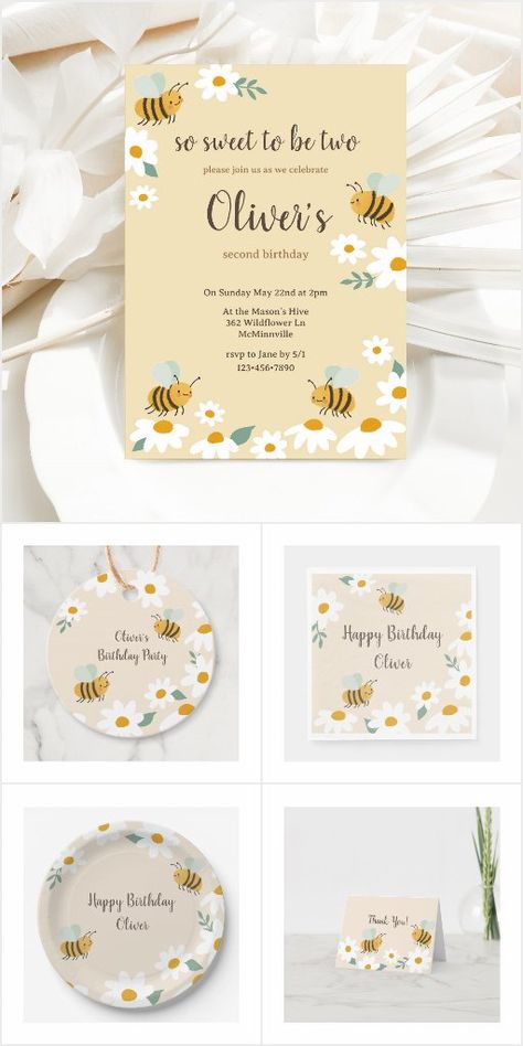 1st Bee Day Invitations, Bee Themed Invitations Birthday, Bee Day Invitation Template, What Will It Bee Invitations, Sweet As Can Bee Invitation, Cute Bees, Baby Shower Invitaciones, Bee Birthday, Third Birthday