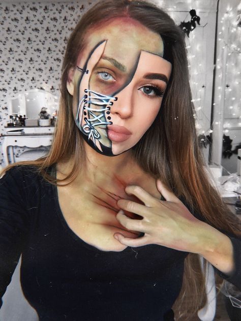 I Transform Myself With Halloween Makeup 3d Makeup, Creepy Halloween Makeup, Face Art Makeup, Horror Makeup, Halloween Makeup Inspiration, Makeup Challenges, Scary Makeup, Special Effects Makeup, Fx Makeup