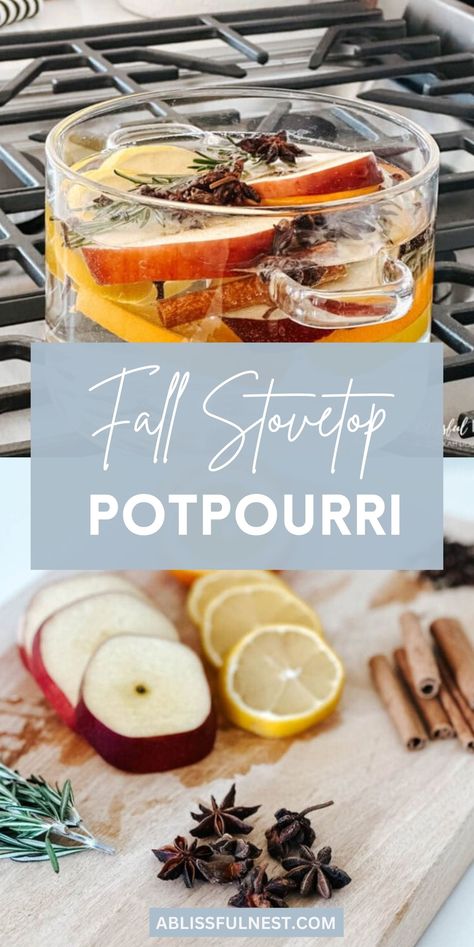 Transform your kitchen into a fall haven with the captivating aroma of this Fall stovetop potpourri. A delightful combination of fruits, spices, and herbs, it's a simple yet effective way to infuse your home with the essence of autumn. Want to try it? #fallrecipes #homemadefragrance #cozyhome How To Make Dried Potpourri, Autumn Popurri, Autumn Stovetop Potpourri, Fall Poupori Diy, Pouporri Recipe, Fall Potpourri Stovetop, Fall Stovetop Potpourri, Autumn Potpourri, Stove Potpourri