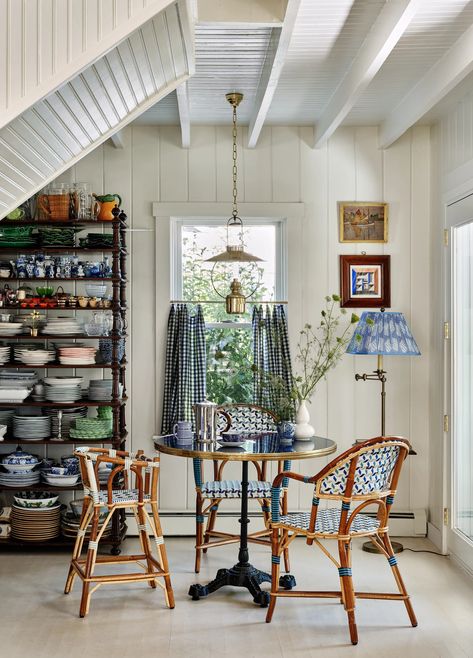 An interior designer's New England beach house filled with collected treasures | House & Garden Whimsical Interior Design, England Cottage, New England Cottage, Cottage Details, Painted Wainscoting, Scandinavian Cottage, New England Beach House, Eclectic Homes, Country Living Fair