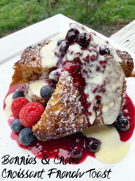 Croissant French Toast with a Mixed Berry Compote and Crème Anglaise. Mixed Berry Compote, Croissant French Toast, French Toast Ingredients, Buttermilk Pancakes Fluffy, Homemade Strawberry Jam, Berry Compote, Toast Toppings, Salted Butter, Deep Fried