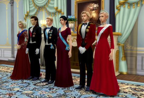 Sims 4 Royal Cc, Sims 4 Royal, Royalty Clothing, Swedish Clothing, Female Sims, Sims 4 Decades Challenge, Royal Houses, Royal Clothes, Dark Red Dresses