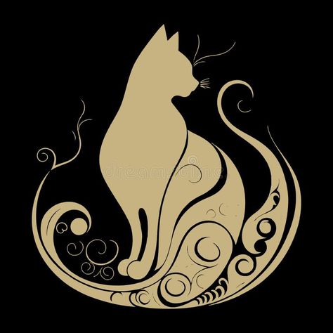 Art Nouveau Cat Tattoo, Art Nouveau Cat, Tattoo Planning, Golden Pattern, Stitch Art, Cat Silhouette, Cat Tattoo, Cross Stitch Art, Retro Art