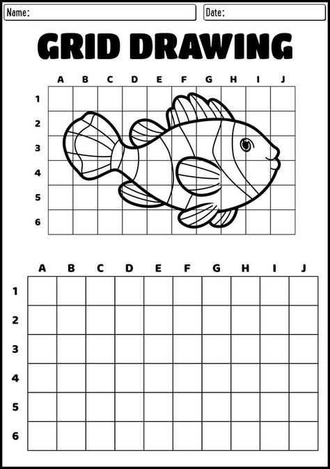 Uncover the hidden image by following the grid and connecting the dots with precision. Unleash your creativity and focus with these engaging mystery grid drawing worksheets. Take your drawing skills to the next level with this challenging and rewarding activity. #MysteryGridDrawing #FunWithArt #CreativeChallenge #mysterygriddrawing Grid Drawing Practice Worksheet, Grid Drawing Practice, Elementary Drawing Lessons, Art Grid Drawing, Echo Drawing, Grid Drawing Ideas, Mystery Grid Drawing, Grid Drawing Worksheet, Finish The Drawing Worksheets