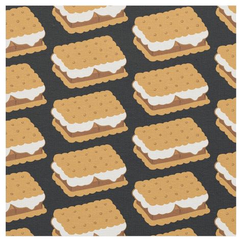 Smores Pattern Marshmallow Chocolate Camping Black Smores Wallpaper, S’mores Drawing, S'more Cartoon, Smores Plush, Camping Fabric, Marshmallow Chocolate, Camping Seamless Pattern, Eco Friendly Fabric, Consumer Products