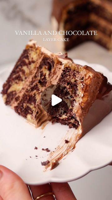 Rosie Brown on Instagram: "Chocolate and Vanilla Layer Cake 🤎 

Three layers of the softest vanilla sponge swirled with rich chocolate, layered with velvety whipped chocolate ganache, covered in creamy vanilla buttercream and finished with a chocolate ganache drip topping. My recipe is egg-free, dairy free and the best part is it’s super simple to make. 

Recipe can be found by subscribing for my exclusive content - see my bio for more information 🥰 

#recipe #layercake #marblecake #chocolatecake #motherdaycake #vanilla #vanillacake #chocolateganache #egglessbaking #baking #dairyfreerecipes #cakes #bakinglove #eggfreebaking" Matilda Chocolate Cake, The Bear Tv Show, Chocolate Espresso Cake, Espresso Cake, Chocolate Hazelnut Cake, Triple Chocolate Cake, Chocolate Fudge Frosting, Nutella Cake, Hazelnut Cake