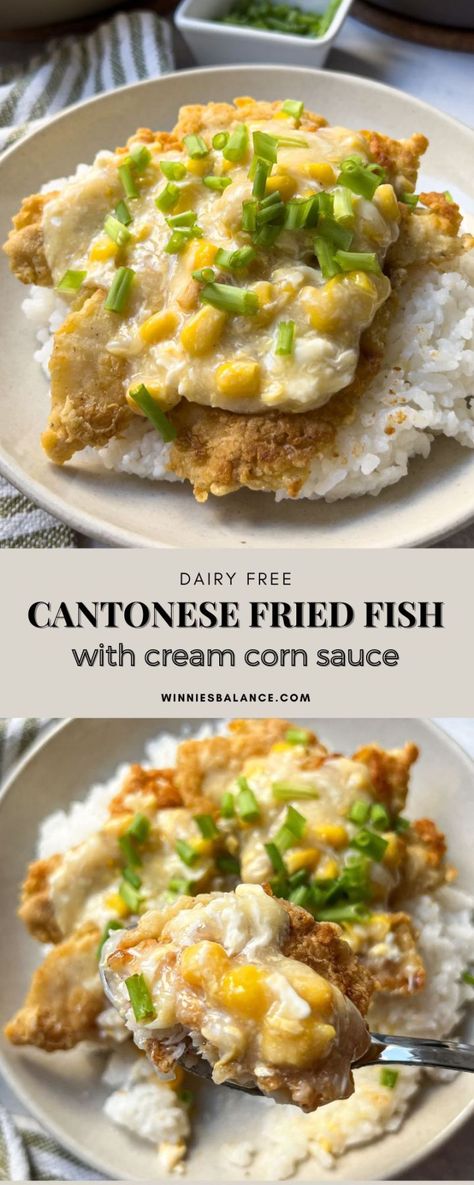 Cantonese Pan-Fried Fish with Cream Corn Sauce (Dairy-Free) Fried White Fish, Anime Recipes, Fried Salmon Recipes, Corn Sauce, Garlic Chicken Pasta, Pan Fried Fish, White Fish Recipes, Cream Corn, Corn Chicken