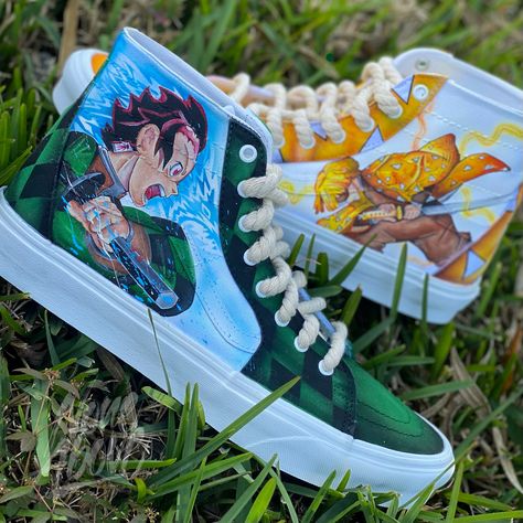 Hand painted Demon Slayer themed vans Sk8 HI by @Noelitoo_ featuring both Tanjiro and Zenitsu #demonslayer #demon #demonslayeredit #tanjiroedit #zenitsu #vans #vansshoes #customvans #custom #customsneaker Vans Sk8 Hi Custom, Tanjiro And Zenitsu, Demonslayer Demon, Shoe Ideas, Vans Sk8 Hi, Custom Vans, Sk8 Hi, Custom Sneakers, Vans Sk8