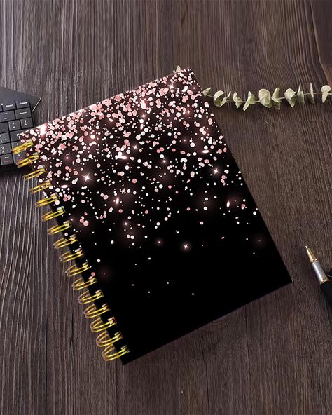 iampanda Spiral Journal Notebook,Strong Twin-Wire Binding with Premium Paper for Girl Women,Cute 60 Sheets A5 College Ruled Notebook/Journal,Perfect for School Office Home Gifts,Rose Gold Falling Glitter on Black Background Resin Book, Spiral Journal, Gold Book, Ruled Notebook, Wire Binding, Notebook Journal, Office Home, School Office, Journal Notebook