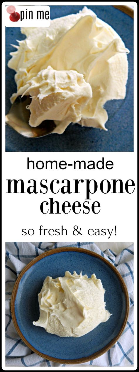 Homemade Mascarpone, Cheese Recipes Homemade, Mascarpone Recipes, Cheese Making Recipes, Cheese At Home, Diy Cheese, Butter Cheese, Mascarpone Cheese, Homemade Cheese