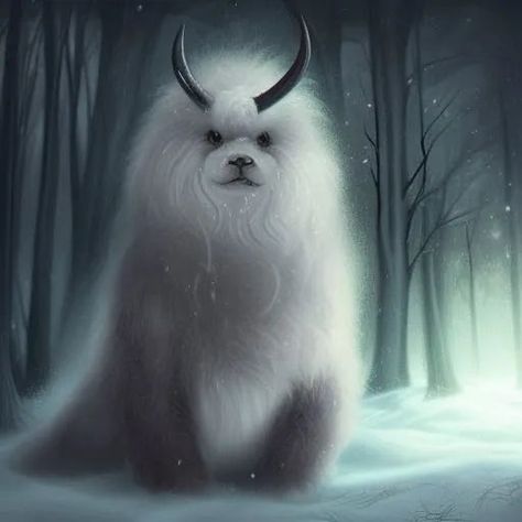 Winter Creatures Fantasy Art, Snow Fantasy Creatures, Mythical Winter Creatures, Winter Fantasy Animals, Winter Fantasy Creatures, Winter Mythical Creatures, Fantasy Forest Animals, Dnd Grimoire, Fantasy Biomes