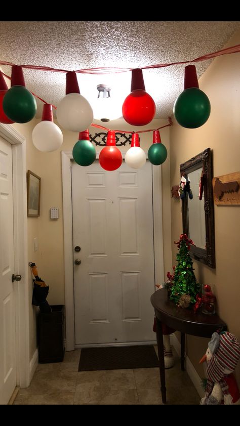 Indoor Christmas Party Decorations, Friends Christmas Party Decorations, Work Holiday Party Decor Ideas, Christmas Decorating Party Ideas, Christmas Garage Party, Ugly Christmas Sweater Party Ideas Decor, Christmas Party Entrance, Crazy Christmas Party, Christmas Party Ideas Decorations