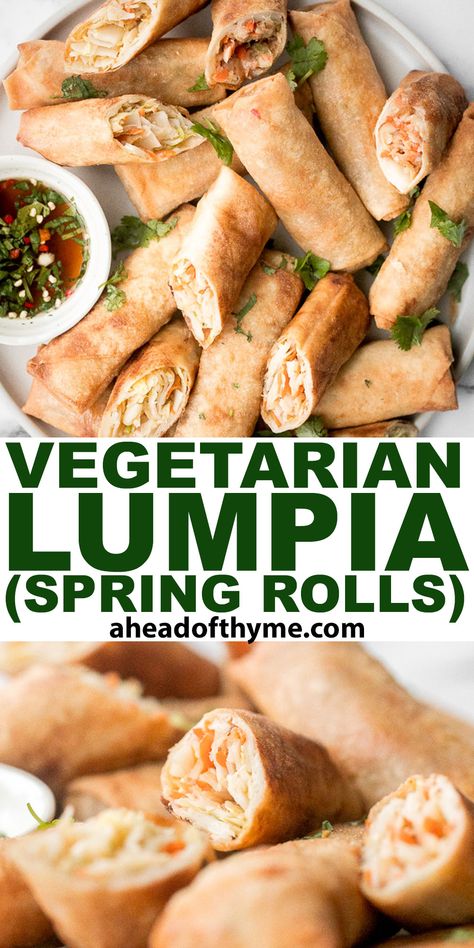 Vegetarian Lumpia Recipe Filipino, Veggie Lumpia Filipino Recipes, Vegetarian Lumpia, Veggie Lumpia, Fresh Lumpia Recipe, Asian Sides, Veg Spring Rolls, Vegetarian Spring Rolls, Veggie Rolls