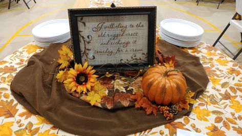 Church Homecoming Centerpiece - Smyrna Church - Blounts Creek, NC Church Homecoming Ideas, Homecoming Photo Ideas, Homecoming Decorations, Homecoming Themes, Dinner Centerpieces, Fall Pumpkin Centerpieces, Raffle Basket, Fall Table Centerpieces, Raffle Baskets