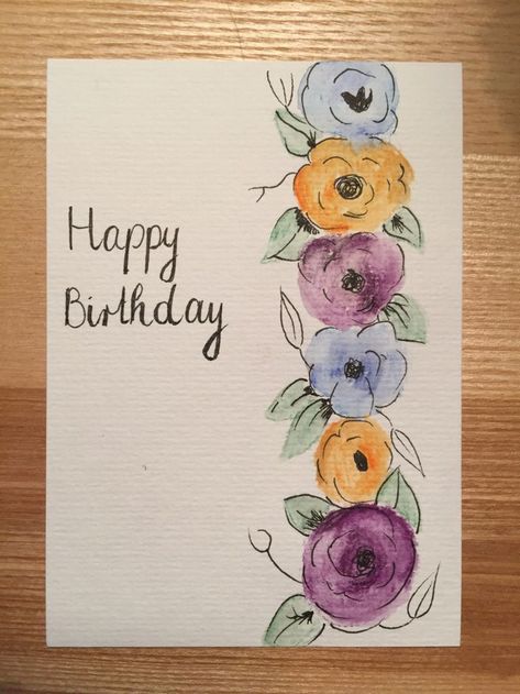 Notecard Drawings Easy, Birthday Cards To Paint, Watercolor Birthday Card Tutorial, Easy Watercolor Thank You Cards, Diy Watercolor Birthday Card Ideas, Watercolor Birthday Cards Diy, Watercolor Greeting Cards Diy, Watercolor Greeting Cards Handmade, Art Cards Ideas