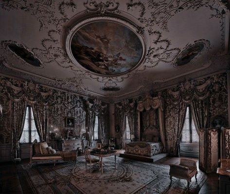 17 Century Aesthetic, Medieval Bedroom, Victorian Castle, Royal Bedroom, Castle Bedroom, Luxury Mansions Interior, Dark Castle, Castle Aesthetic, Victorian Aesthetic