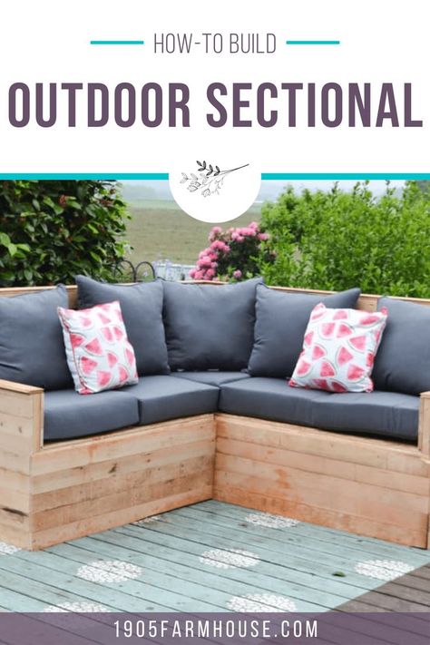 Diy Outdoor Sectional Sofa, Diy Sectional Sofa, Outdoor Sofa Ideas, Diy Sectional, Diy Outdoor Sectional, Deck Inspiration, Modern Outdoor Sofas, Beautiful Outdoor Living Spaces, Sofa Ideas