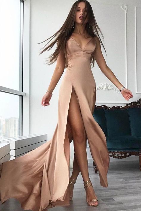 Popular and Stylish Homecoming Dresses 2017 ★ See more: http://glaminati.com/popular-stylish-homecoming-dresses/ Cheap Prom Dresses Long, 90's Fashion, Easy Sides, Satin Prom Dress, Custom Party, Stretch Satin, Evening Party Dress, V Neckline, Long Prom Dress