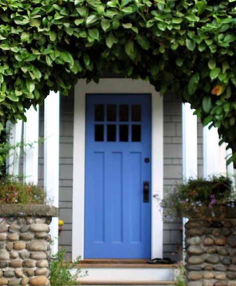 Blue Exterior Door Colors, Blue Exterior Door, Periwinkle Door, Exterior Door Colors, Yellow Front Doors, Paint For Kitchen Walls, Blue Front Door, Craftsman Door, Blue Exterior