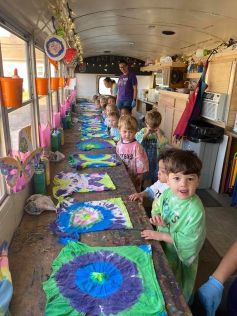 It encourages creativity and at St. Joseph Gretna Preschool in Gretna, Louisiana, they had their very own, “Art bus,” they were able to make cute tie dye t-shirts on! Tie Dye Activities Preschool, Tie Dye Crafts For Preschool, Toddler Tie Dye, Tie Dye Workshop, Tie Dye With Kids, Easy Tie Dye For Kids, Tie Dye Preschool, Tie Dye For Kids, Gretna Louisiana