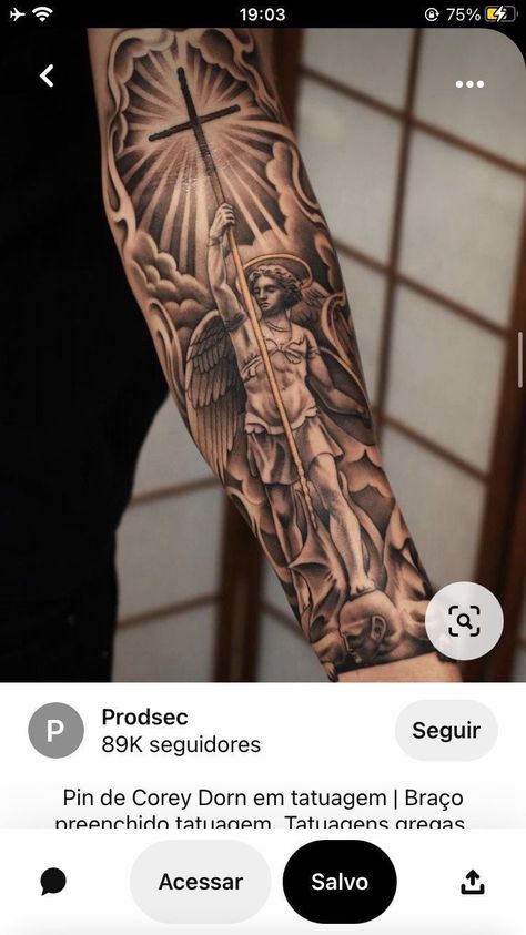 Jesus Forearm Tattoo, Skull Thigh Tattoos, Blitz Tattoo, St Michael Tattoo, Inside Of Arm Tattoo, Arm Tattoos For Guys Forearm, Half Sleeve Tattoo Stencils, Forearm Tattoo Quotes, Half Sleeve Tattoos Forearm