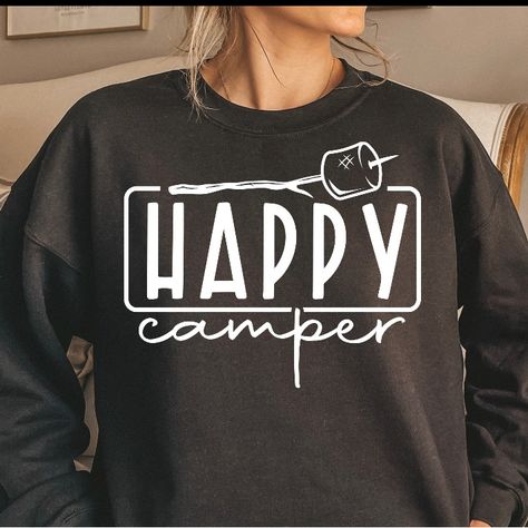 Super Cute Perfect For Camping Season! Happy Camper Sweatshirt Size S -Xl Or 2x -4x. 50/50 Cotton Poly Sweatshirt Crewneck And Unisex Fit. Cricut Shirts Women, Campfire Svg, Happy Camper Svg, Camper Tops, Happy Camper Shirt, Adventure Svg, Camper Svg, Svg Camping, Camper Shirt