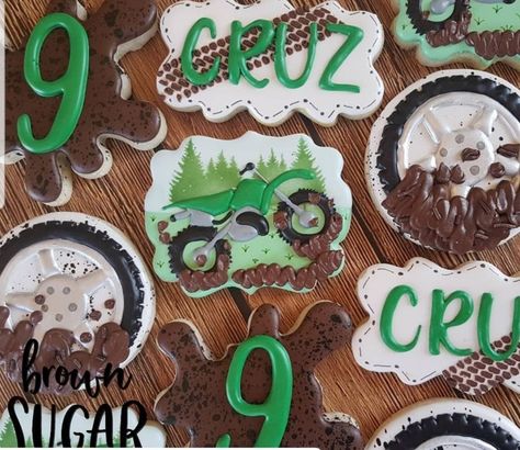 Hunting Birthday Cakes, Dirt Bike Birthday, Car Cookies, Hunting Birthday, Sugar Cookie Royal Icing, 4 Wheeler, Cookies Decorated, Icing Cookies, Birthday Cookies