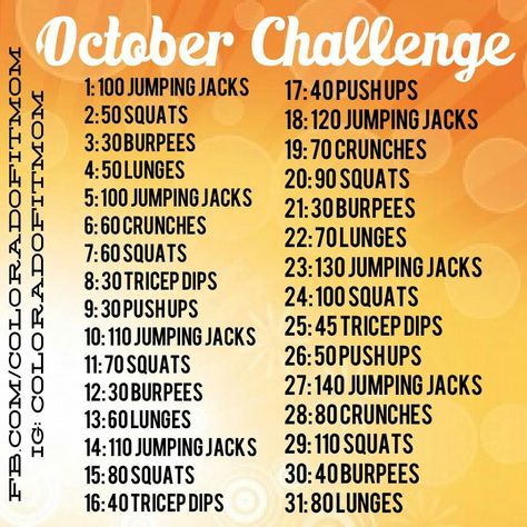 October Challenge October Weight Challenge, Halloween Workout, October Challenge, Homemade Items, 100 Squats, Workouts For Teens, 30 Day Fitness, Planet Fitness, Planet Fitness Workout