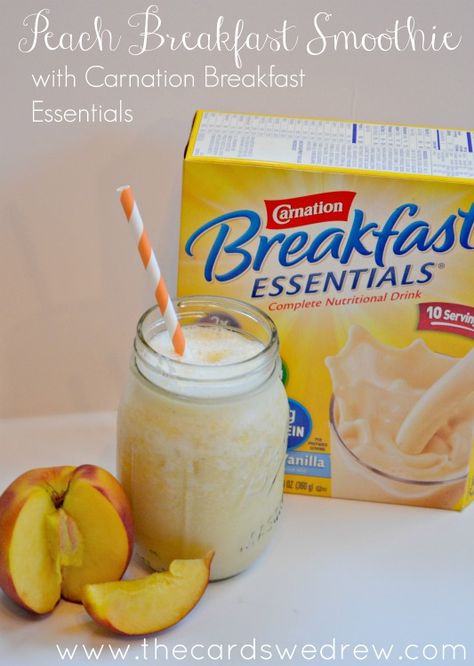 Peach Breakfast Smoothie - The Cards We Drew #BreakfastEssentials #PMedia #ad Carnation Instant Breakfast Smoothie, Carnation Instant Breakfast, Peach Breakfast, Carnation Breakfast Essentials, Instant Breakfast Recipe, Apricot Smoothie, Banana Apple Smoothie, Breakfast Essentials, Breakfast Shakes