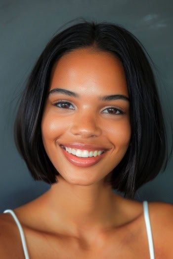 31 Stunning Short Hairstyles For Black Women To Try in 2024 - The Hairstyle Edit Bob Hairstyle On Black Women, Wavy Bob Hairstyles Round Face, Micro Bob Black Women, Short Straightened Hair Black Women, Mom Bob Black Women, Neck Length Bob Black Women, French Bob Black Women, Medium Length Hairstyles For Black Women, Rihanna Bob Haircut