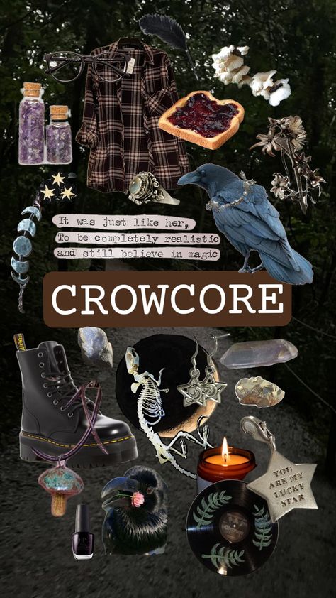 #crowcore #crow #alternative #aesthetic #trinketcore #firstshuffle Crowcore Outfit, Goblin Aesthetic, Goth Cottagecore, Alternative Aesthetic, Pony Style, Chaotic Academia, Shiny Objects, Believe In Magic, Lucky Star