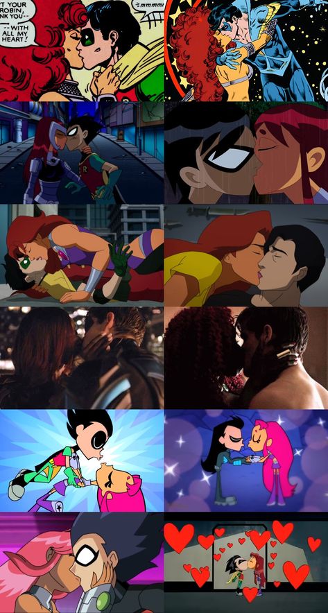 Cartoon Kiss, Robin Starfire, Teen Titans Love, Teen Titans Starfire, Raven Beast Boy, Star Fire, Nightwing And Starfire, Original Teen Titans, Teen Titans Fanart